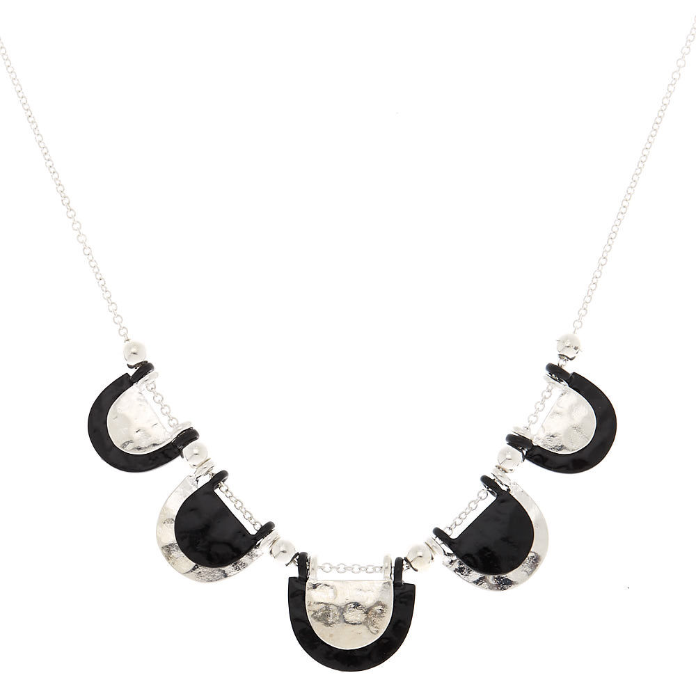 Silver Mini Bib Statement Necklace Black