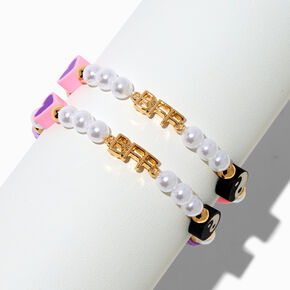 Best Friends Pearl Yin Yang Heart Beaded Stretch Bracelets - 2 Pack,