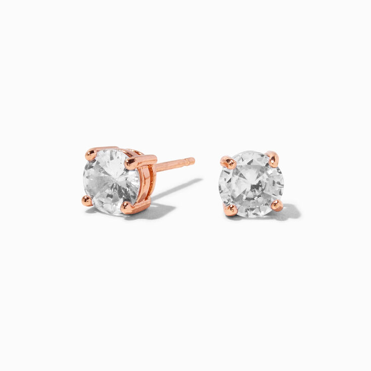 C LUXE by Claire&#39;s 18k Rose Gold Plated Cubic Zirconia 6MM Round Stud Earrings,