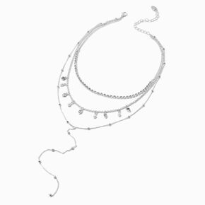 Silver-tone Crystal &amp; Faux Pearl Multi-Strand Y-Neck Necklace,