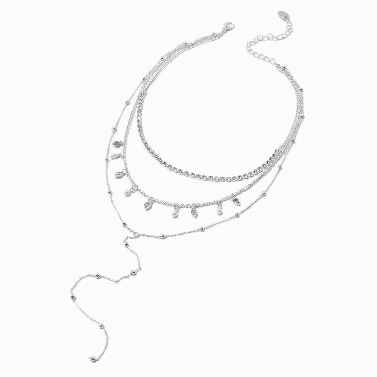 Silver-tone Crystal &amp; Faux Pearl Multi-Strand Y-Neck Necklace,