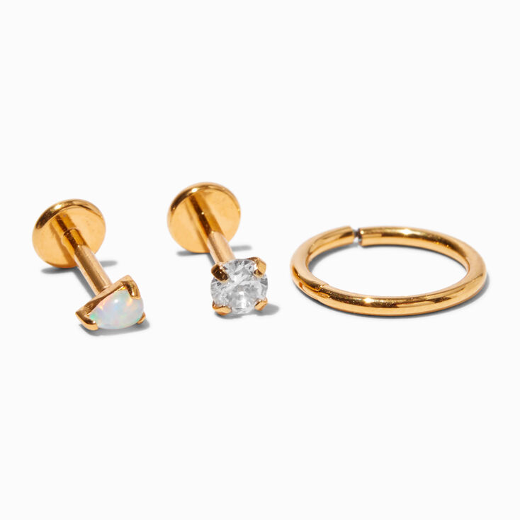 Boucles d&#39;oreilles pour piercing de cartilage 1,0&nbsp;mm en zircon cubique en titane couleur dor&eacute;e - Lot de 3,