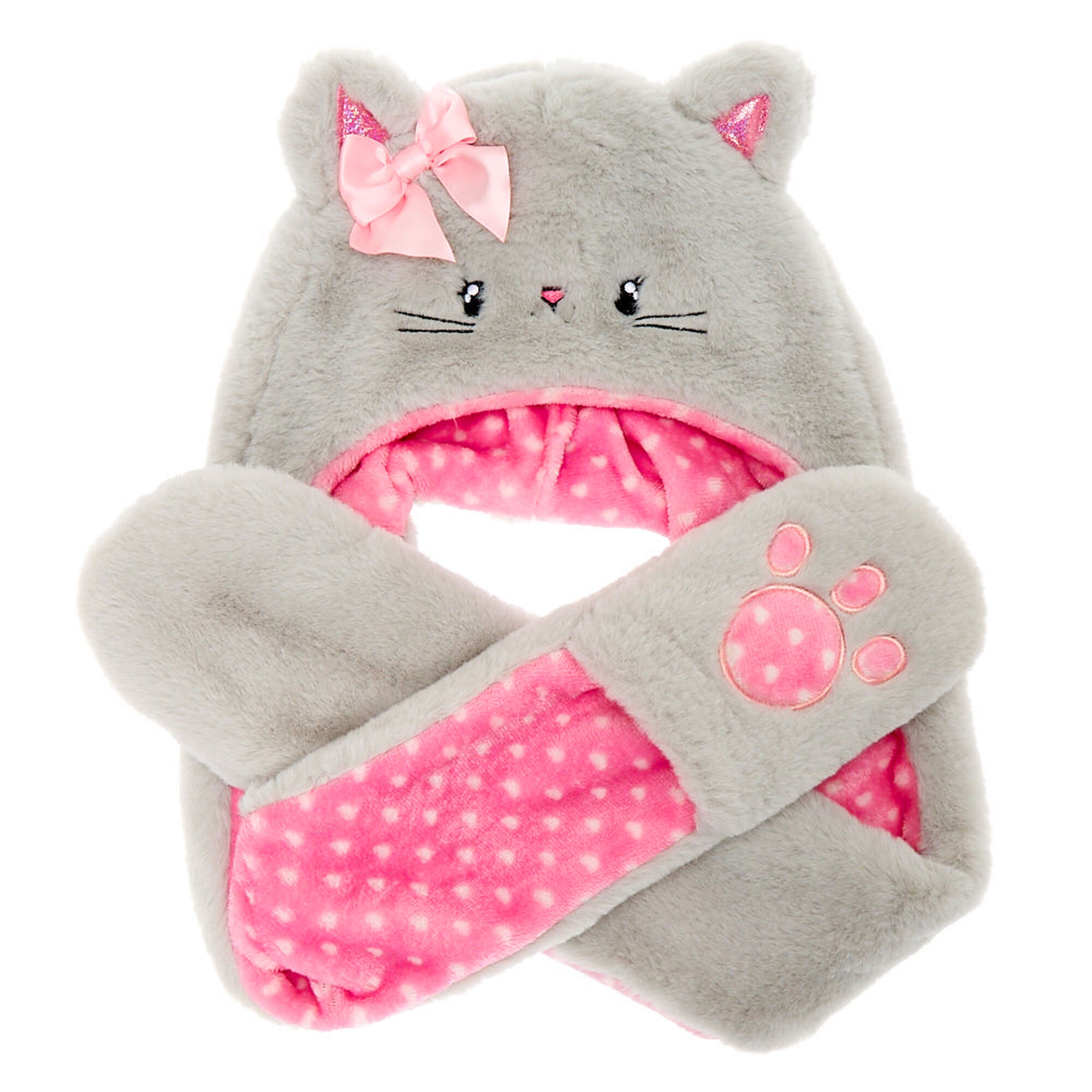 Claire's Club Cat Hooded Scarf - Gray | Claire's US
