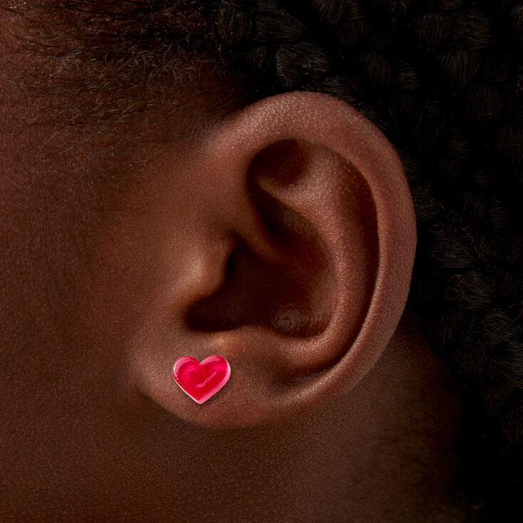 Red Heart Stud Earrings,