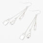 Silver 2&quot; Safety Pin, Lock &amp; Flame Linear Drop Earrings,