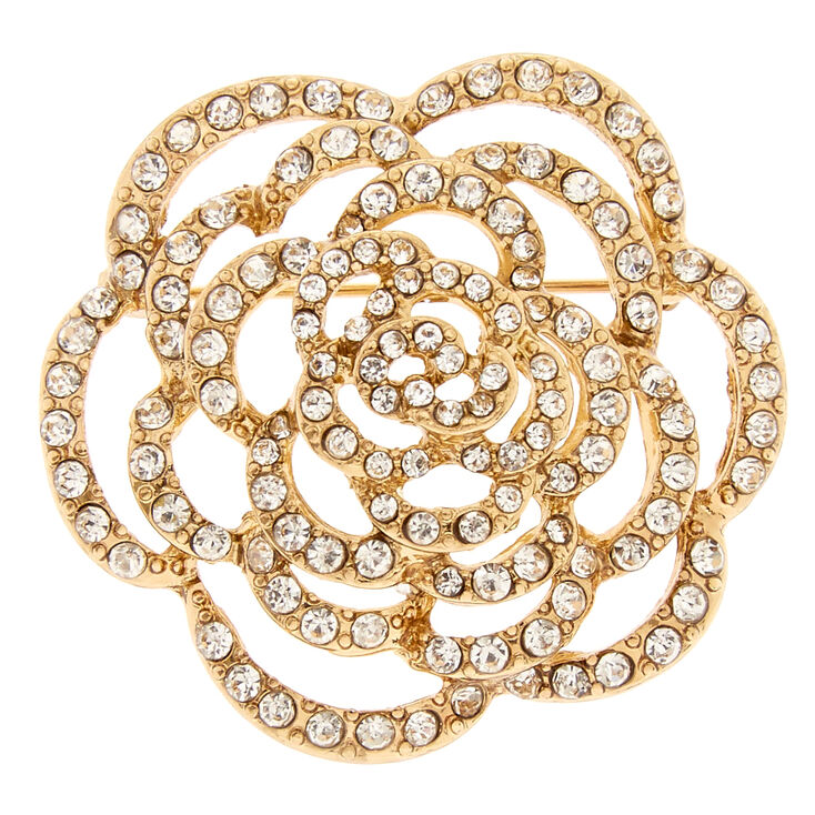 Gold Crystal Rose Brooch Pin,