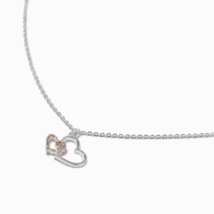 Mixed Metal Double Heart Pendant Necklace