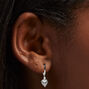 Silver 10MM Heart Cubic Zirconia Huggie Hoop Earrings,