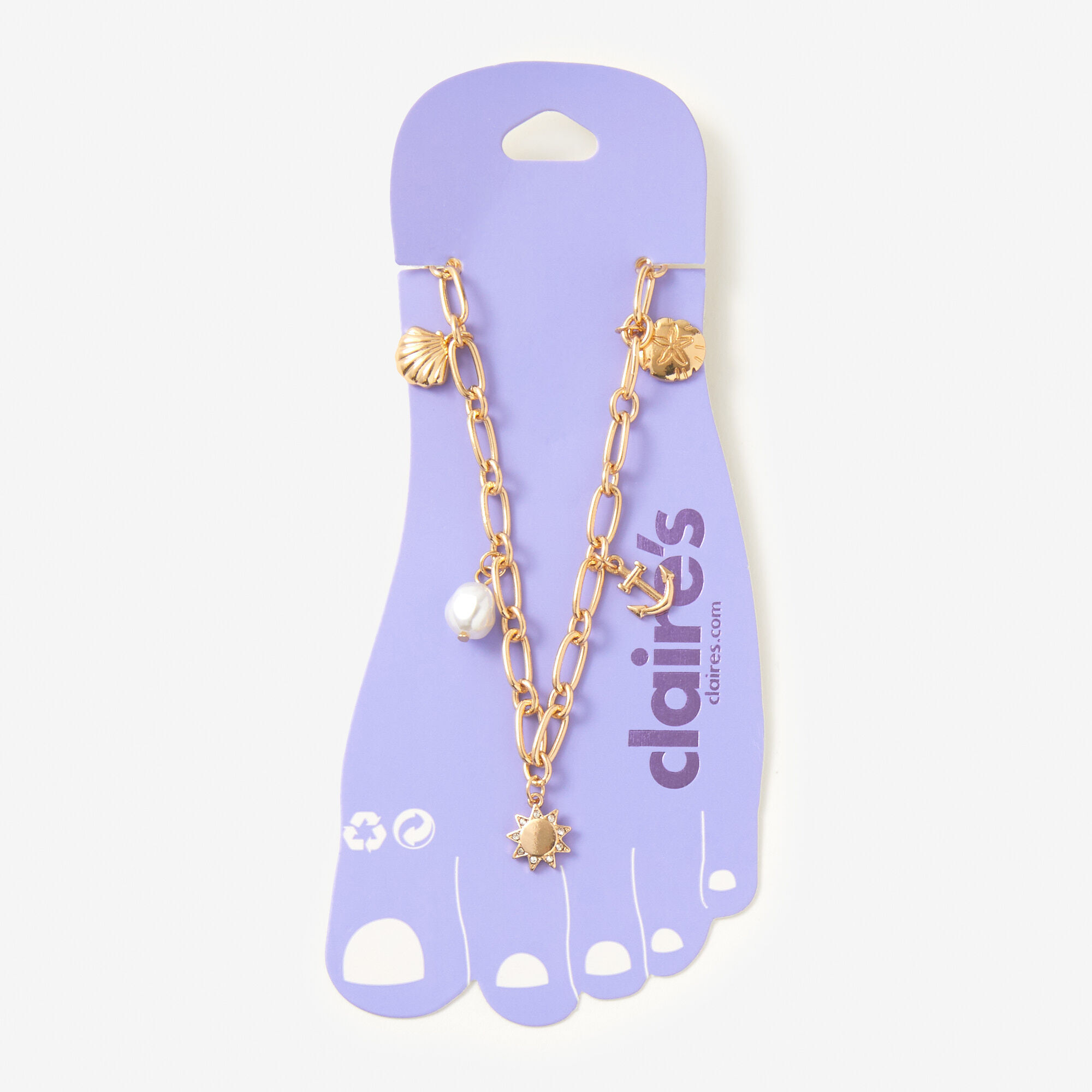 Gold tone Beach Charms Chain Anklet Claire s