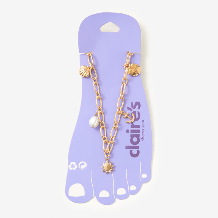 Gold Beach Charms Chain Anklet,