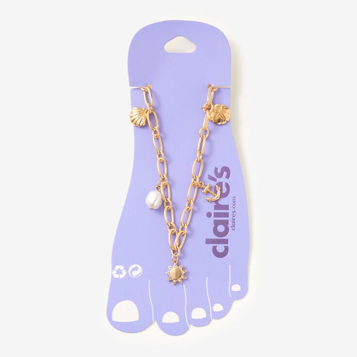 Gold-tone Beach Charms Chain Anklet,