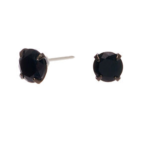 Sterling Silver Cubic Zirconia Hematite Round Stud Earrings - Black, 5MM,