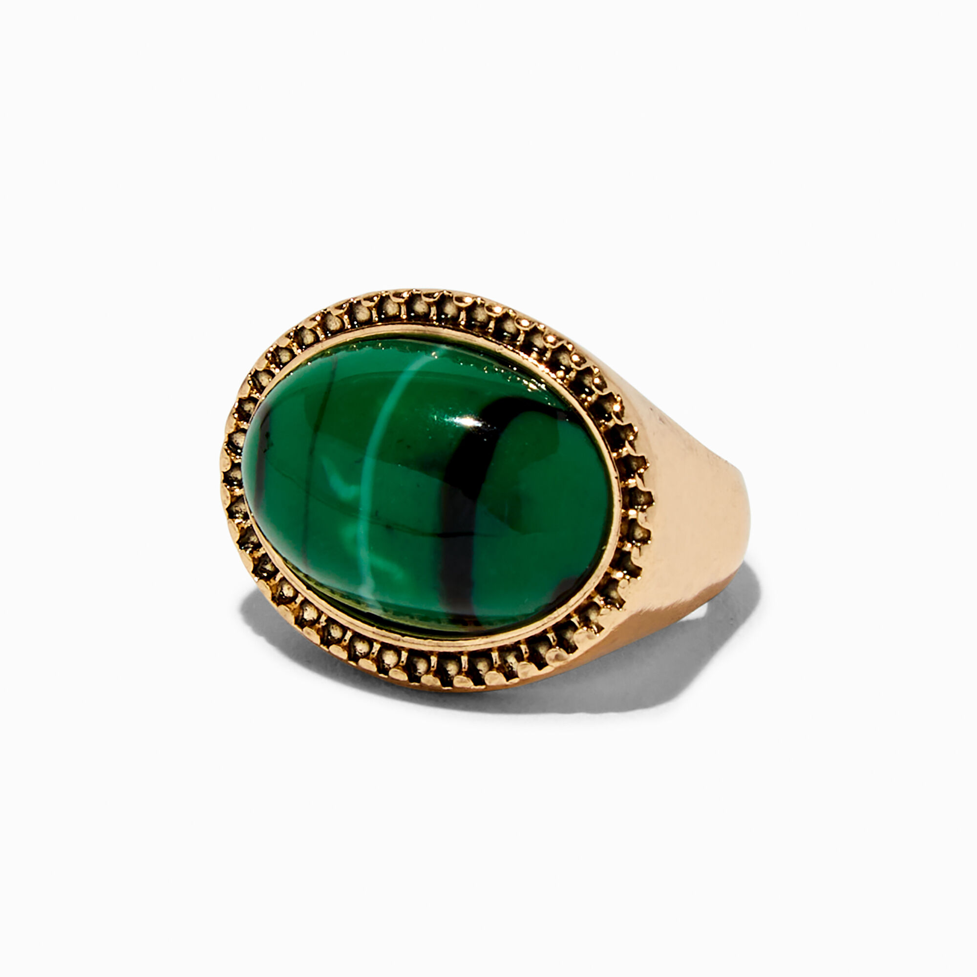 View Claires Faux Malachite Tone Ring Gold information