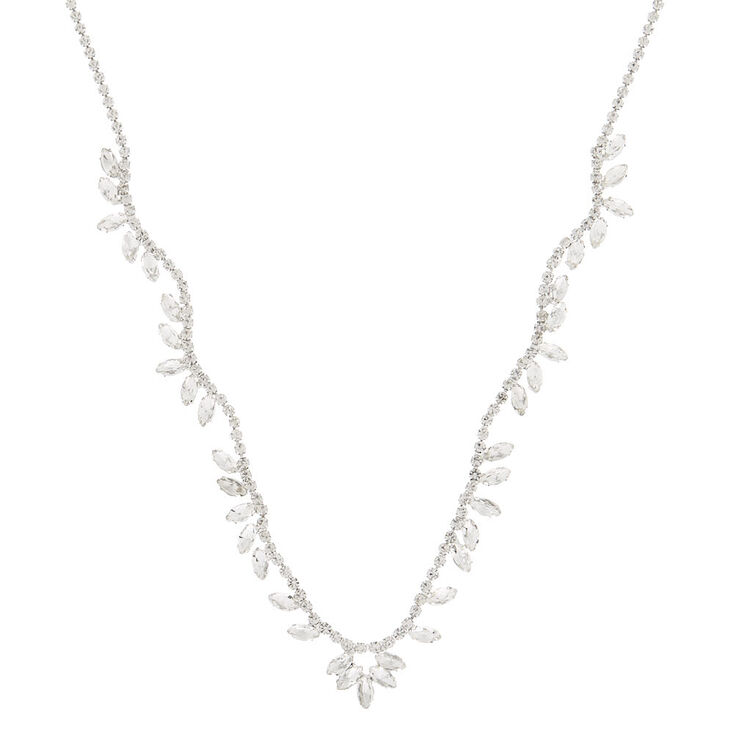 Silver Rhinestone Wave Leaf Statement Necklace | Claire's