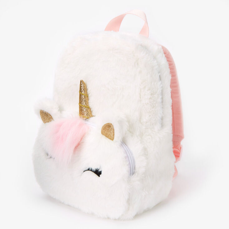 Claire&#39;s Club Furry Unicorn Small Backpack - White,