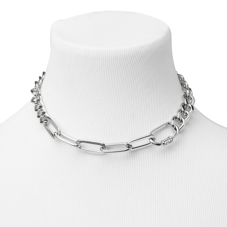 Silver Mixed Chain Link Necklace Claire S