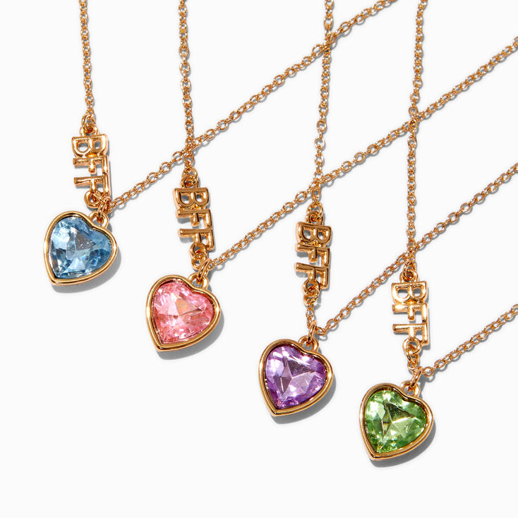 Best Friends Gem Heart Pendant Necklaces - 4 Pack,