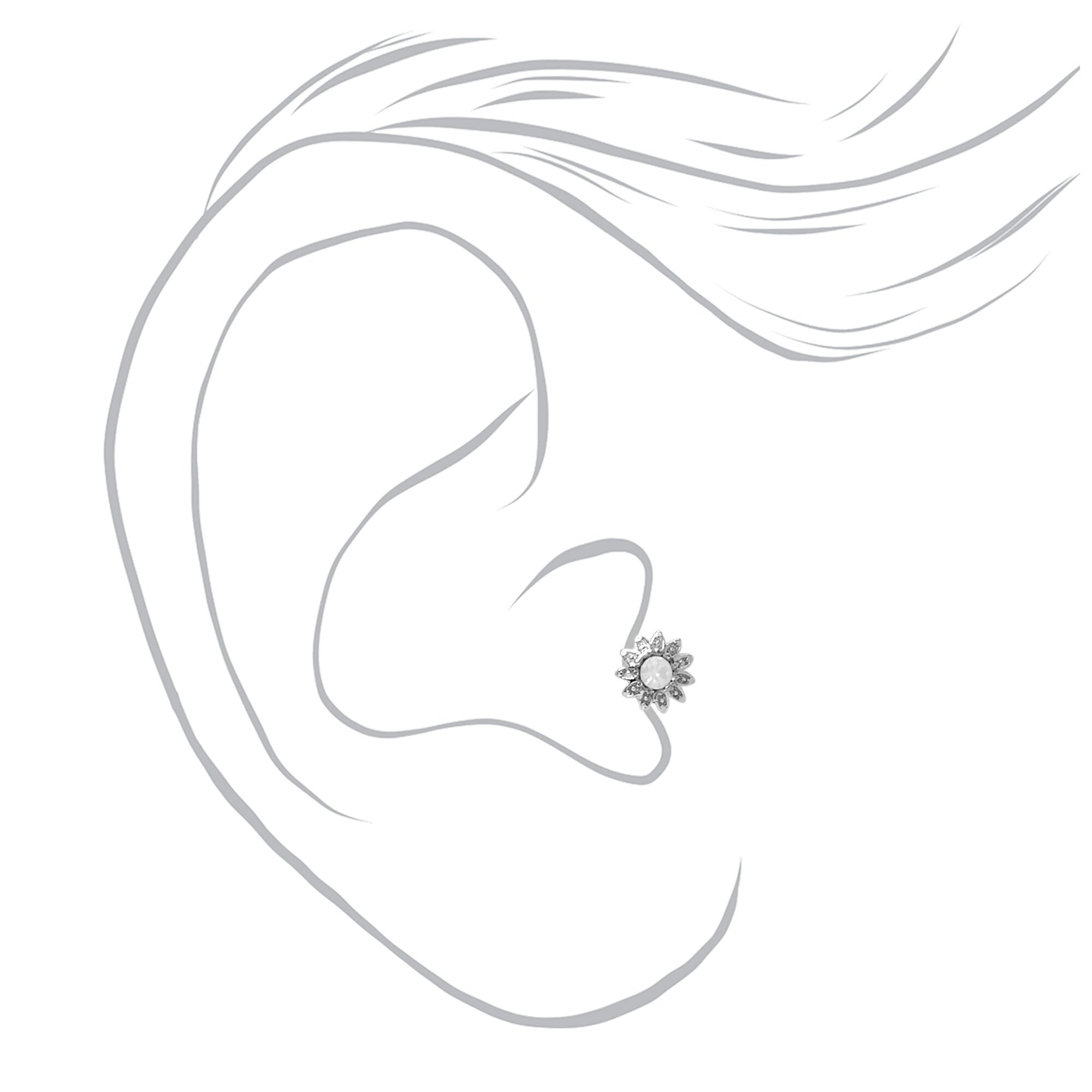 Silver-tone Stainless Steel Butterfly, Flower, & Bee Tragus Earrings - 3 Pack,