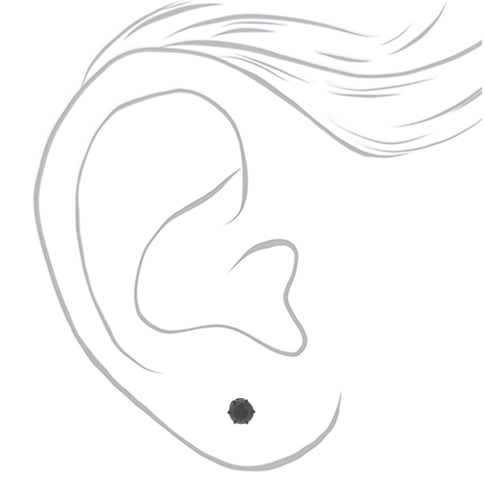 Clous d'oreilles ronds avec strass en zircon cubique en titane couleur hématite – Noir, 5 mm - Collection C Luxe,