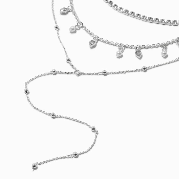 Silver-tone Crystal &amp; Faux Pearl Multi-Strand Y-Neck Necklace,
