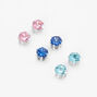 Blue &amp; Pink Cubic Zirconia 5MM Magnetic Stud Earrings - 3 Pack,