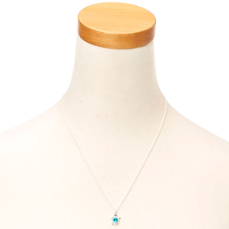 Green Crystal Silver Turtle Pendant Necklace,