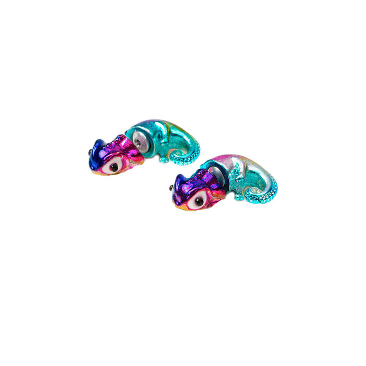 Rainbow Metallic Chameleon Ear Jacket Earrings,