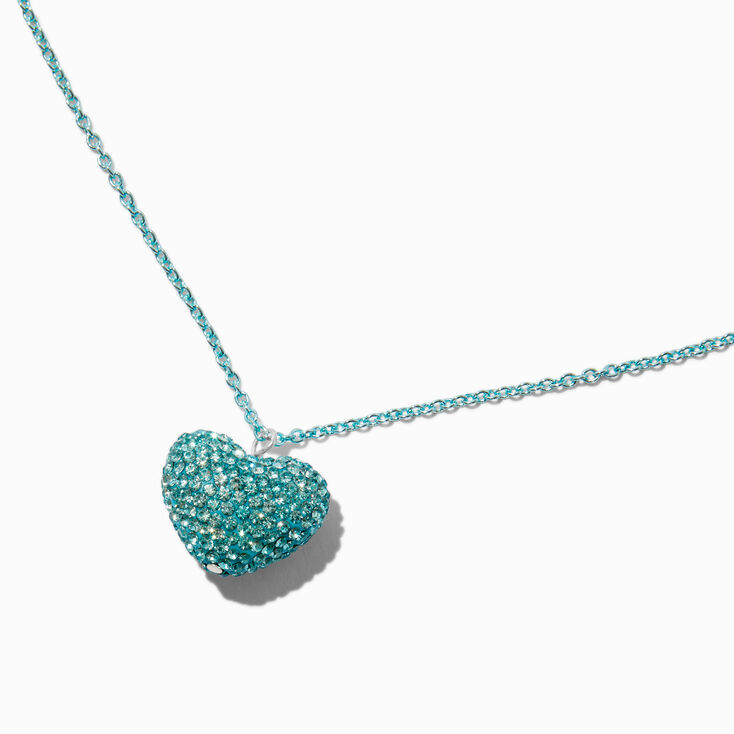 Blue Pav&eacute; Crystal Heart Pendant Necklace,