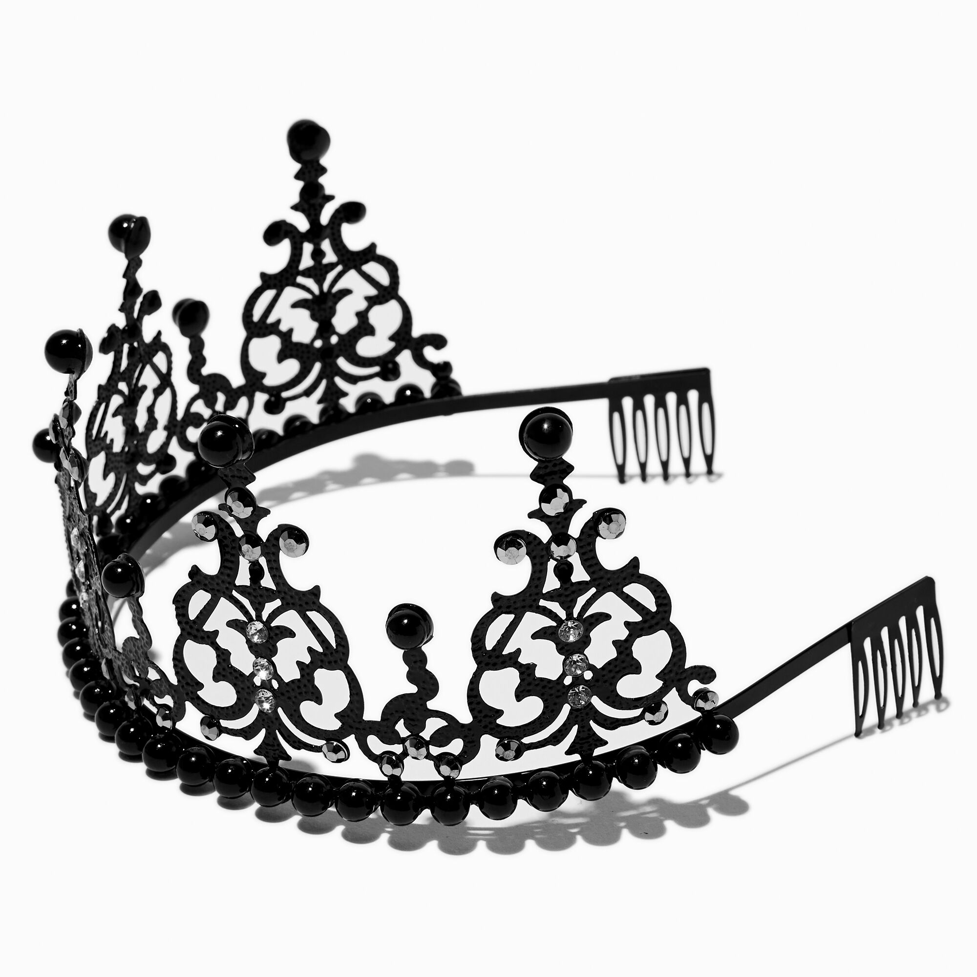 Serre-tête diadème en strass et filigrane noir,