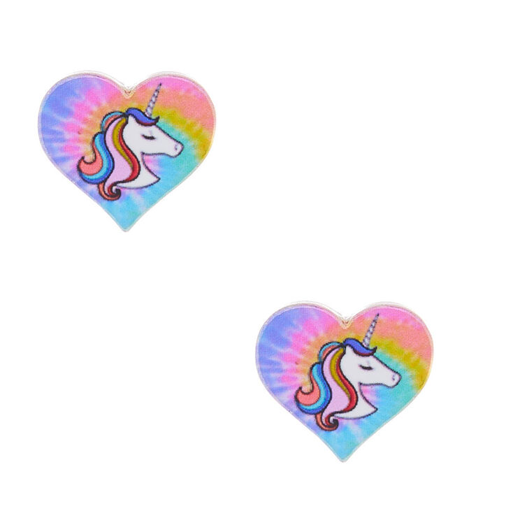 Tie Dye Unicorn Heart Stud Earrings Claire S Us