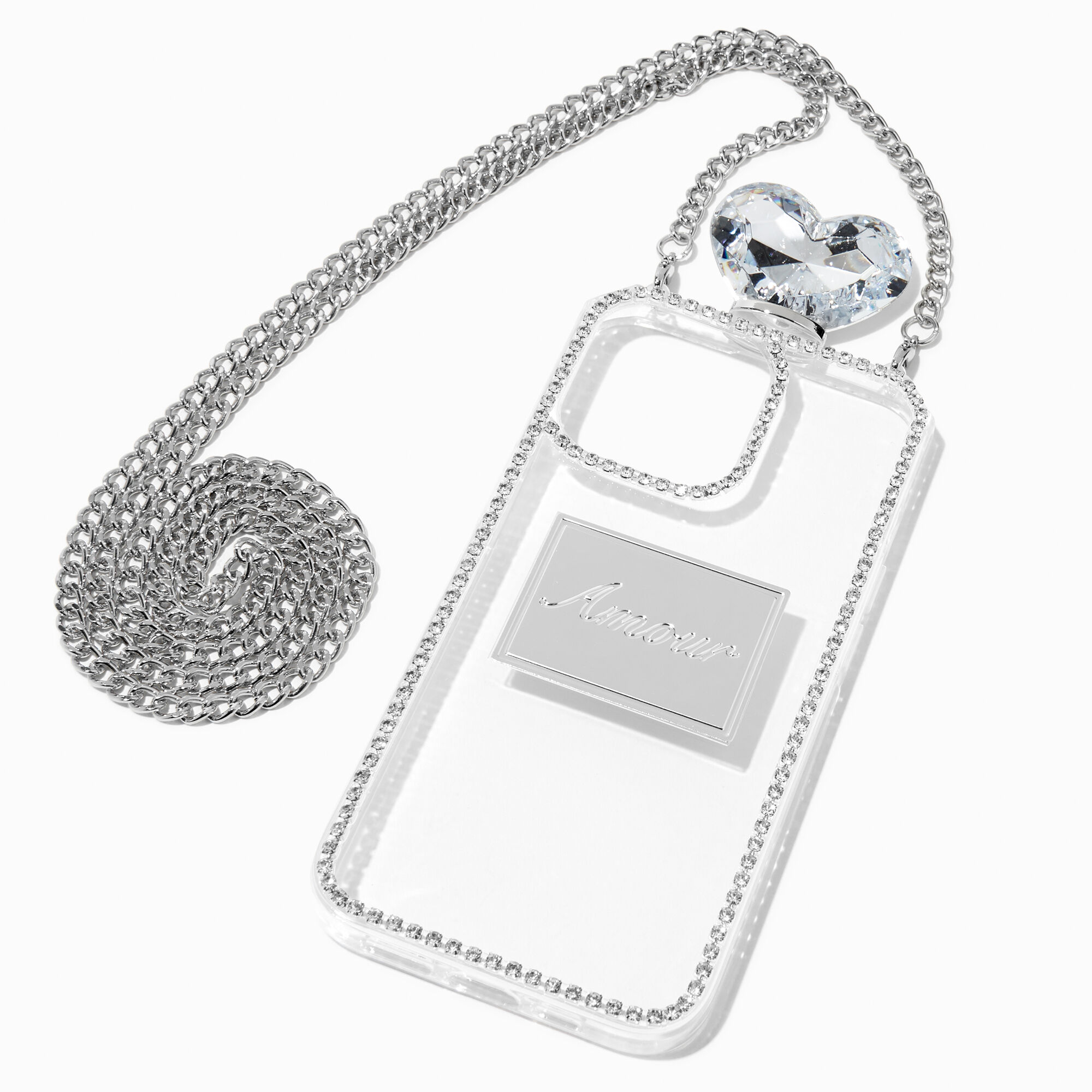 View Claires Bling Perfume Bottle Phone Case With Chain Fits Iphone 13 Pro Silver information