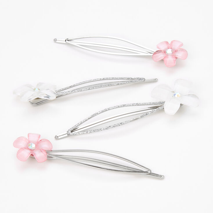 Claire&#39;s Club Silver Floral Hair Pins - 4 Pack,