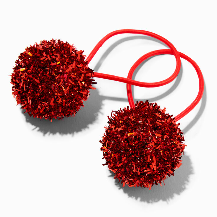 Red Tinsel Pom Pom Hair Ties - 2 Pack,