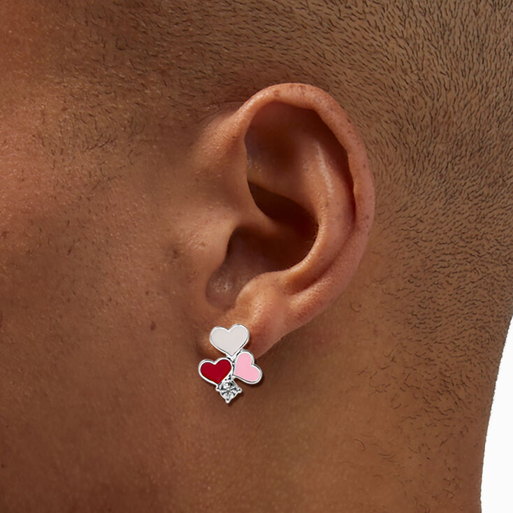 Enamel Heart Clip On Stud Earrings,