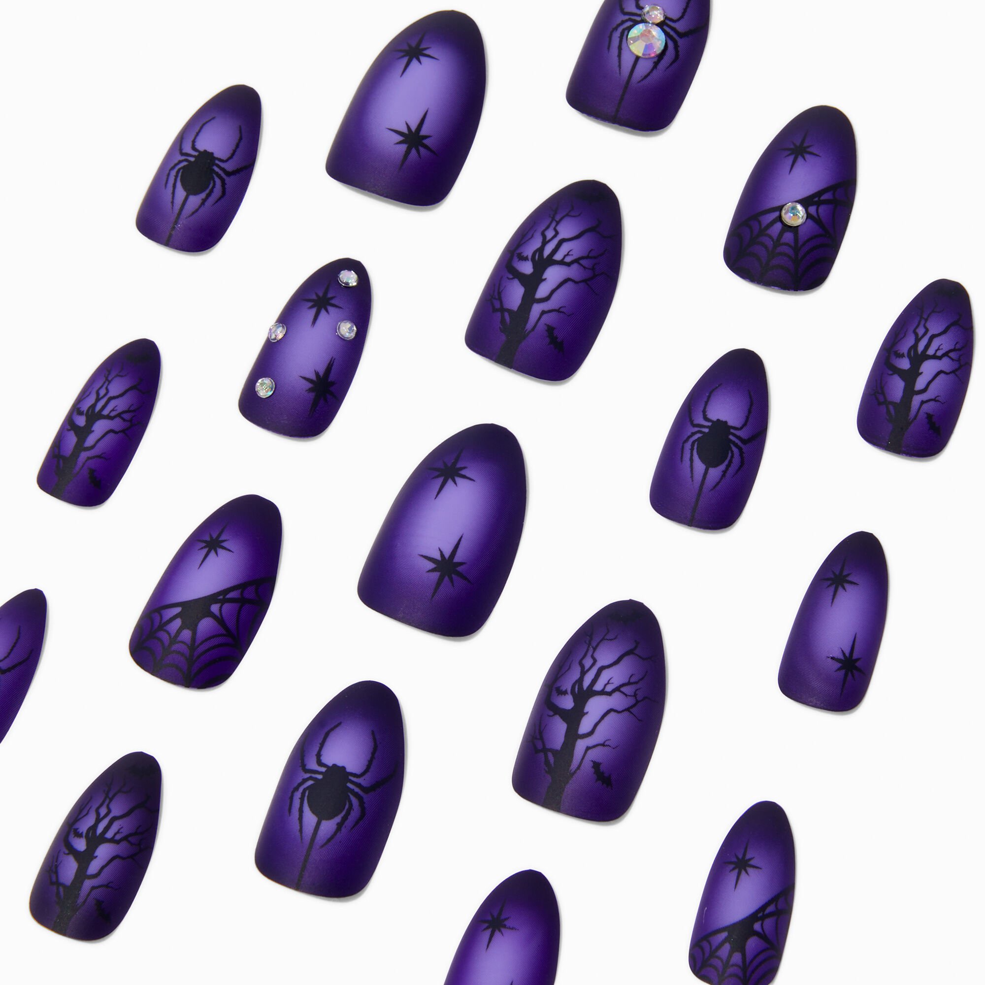 Purple Witch Halloween Stiletto Press On Faux Nail Set - 24 Pack,