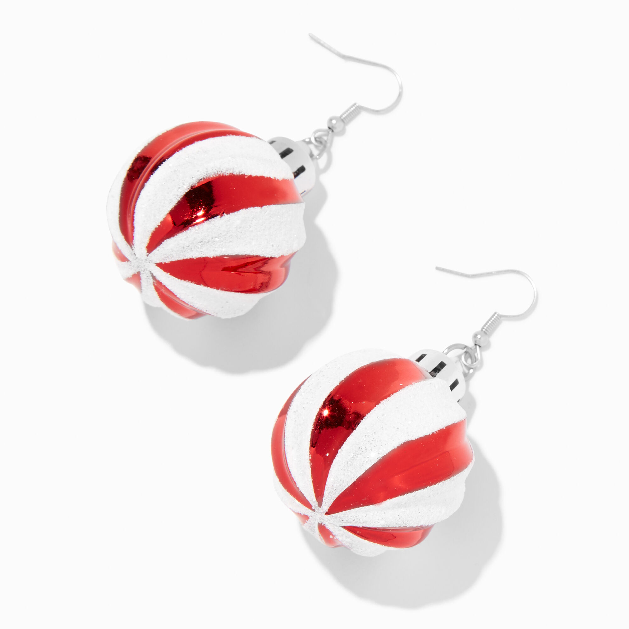 claire's red striped christmas ornament 2'' drop earrings