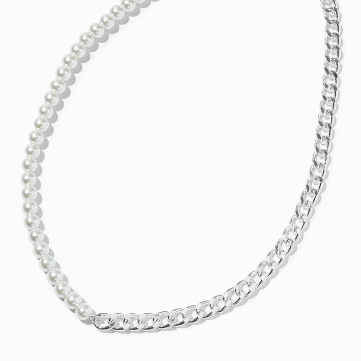Half Pearl Curb Chain Necklace,