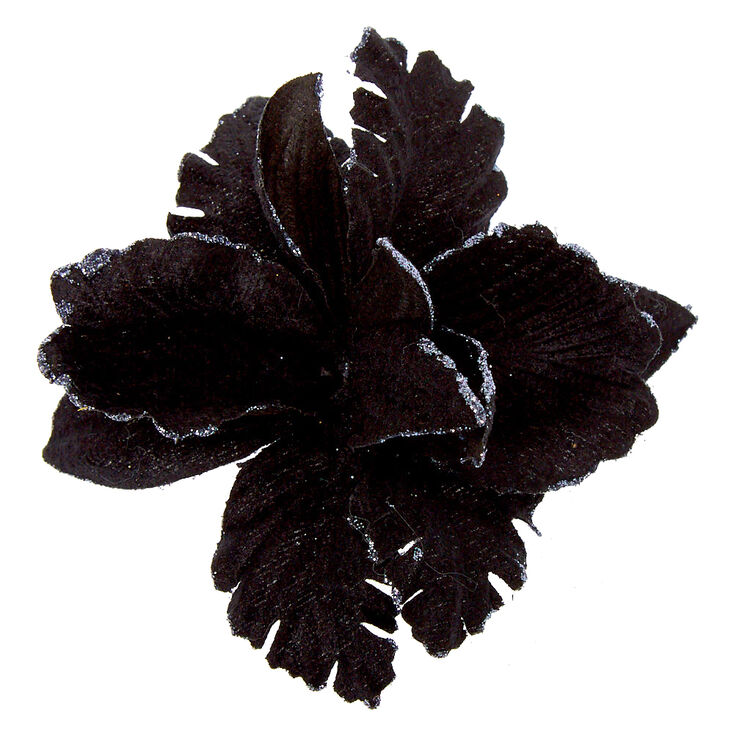 Claire's Barrette à fleurs pailletée imitation velours - Noir