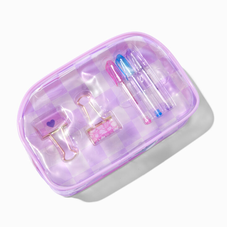 Purple Checkered Clear Stationery Set,