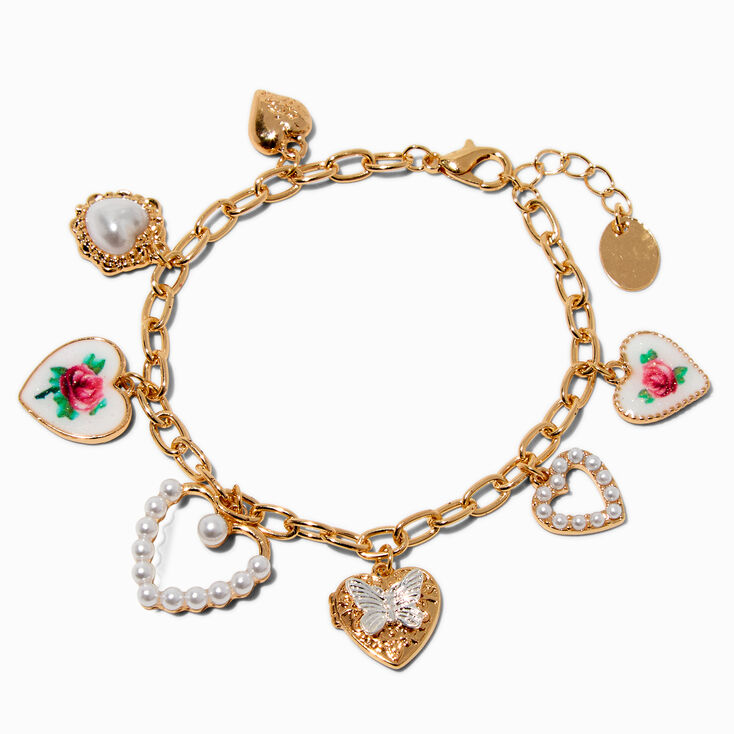 Gold-tone Uptown Heart Charm Bracelet,