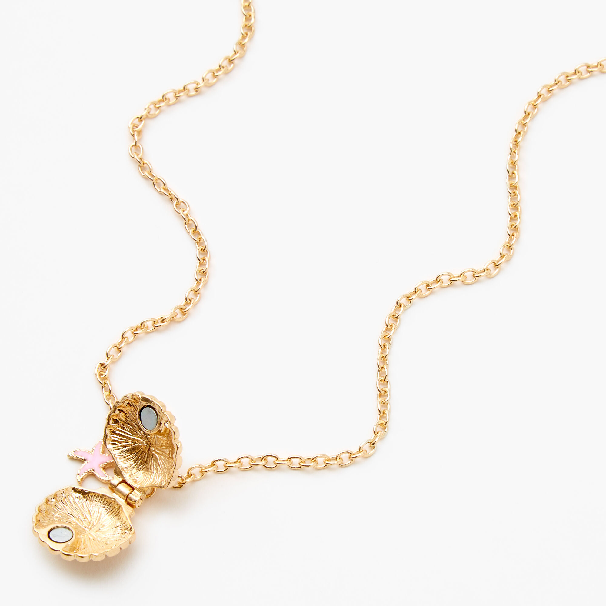 Gold Scallop Shell Locket Pendant Necklace,