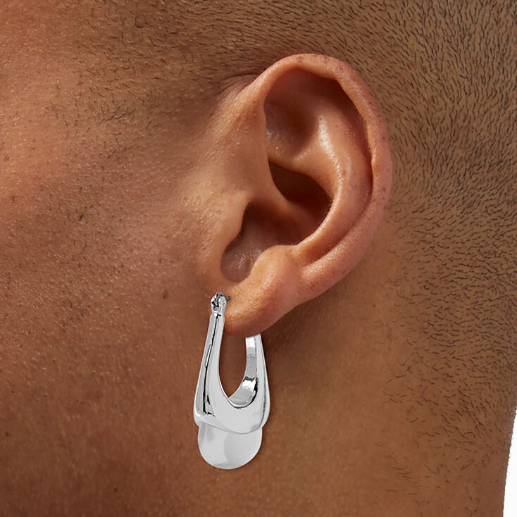 Silver-tone Clear Acrylic Oblong Hoop Earrings,