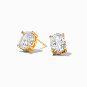 C LUXE by Claire&#39;s 18k Yellow Gold Plated 8MM Cubic Zirconia Oval Stud Earrings,