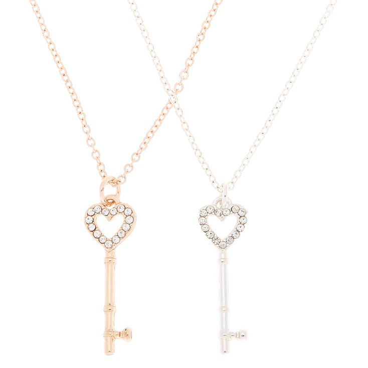Mixed Metal Best Friends Key Pendant Necklaces - 2 Pack,
