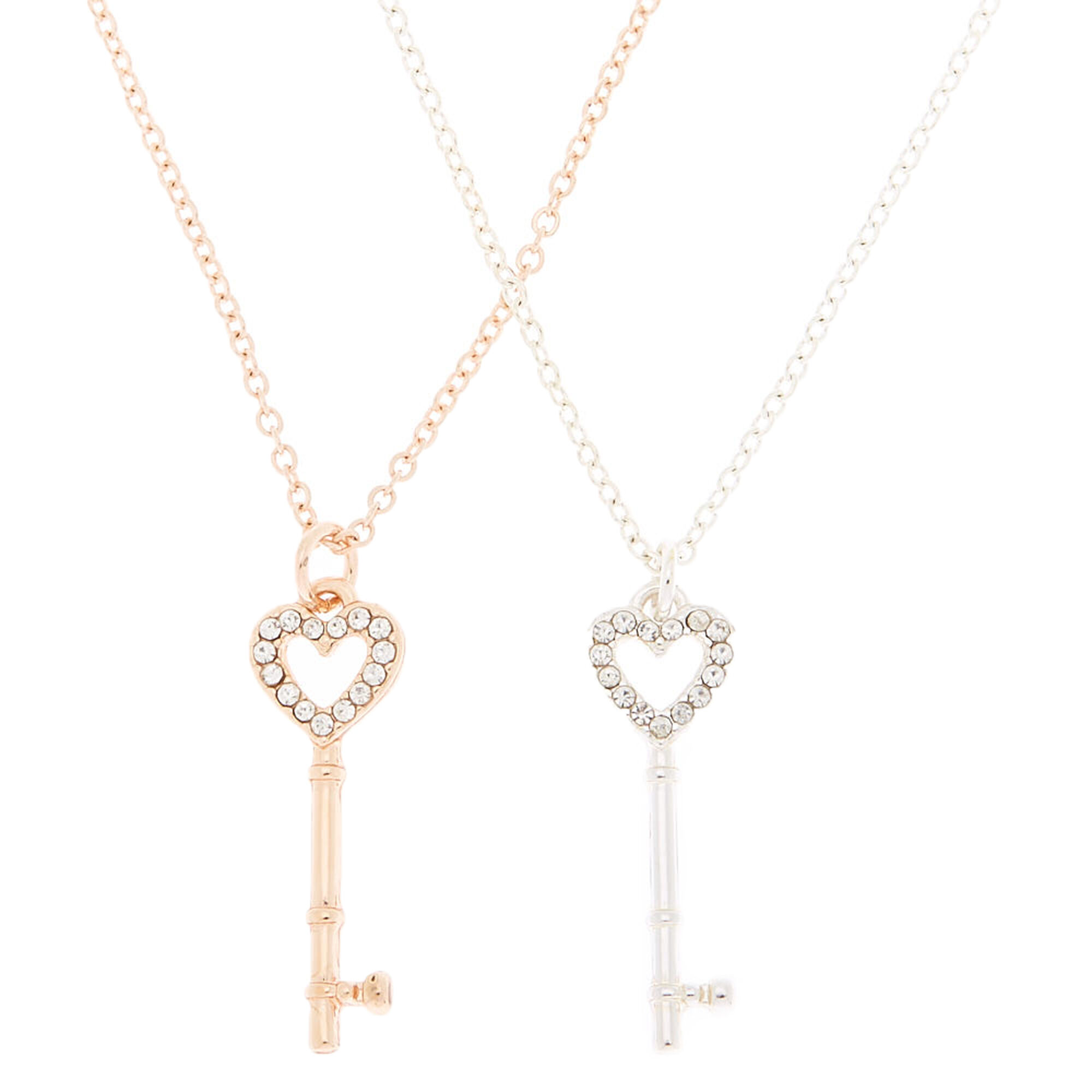 View Claires Mixed Metal Best Friends Key Pendant Necklaces 2 Pack Rose Gold information