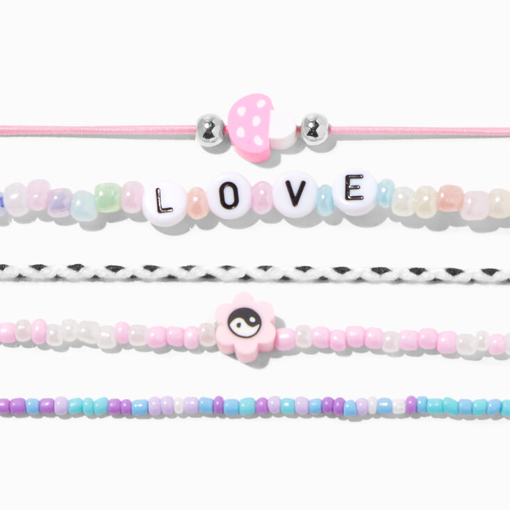 Pink Love Beaded &amp; Woven Bracelet Set - 5 Pack,