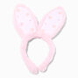 Beaded Floral Pink Plush Bunny Ears Headband,