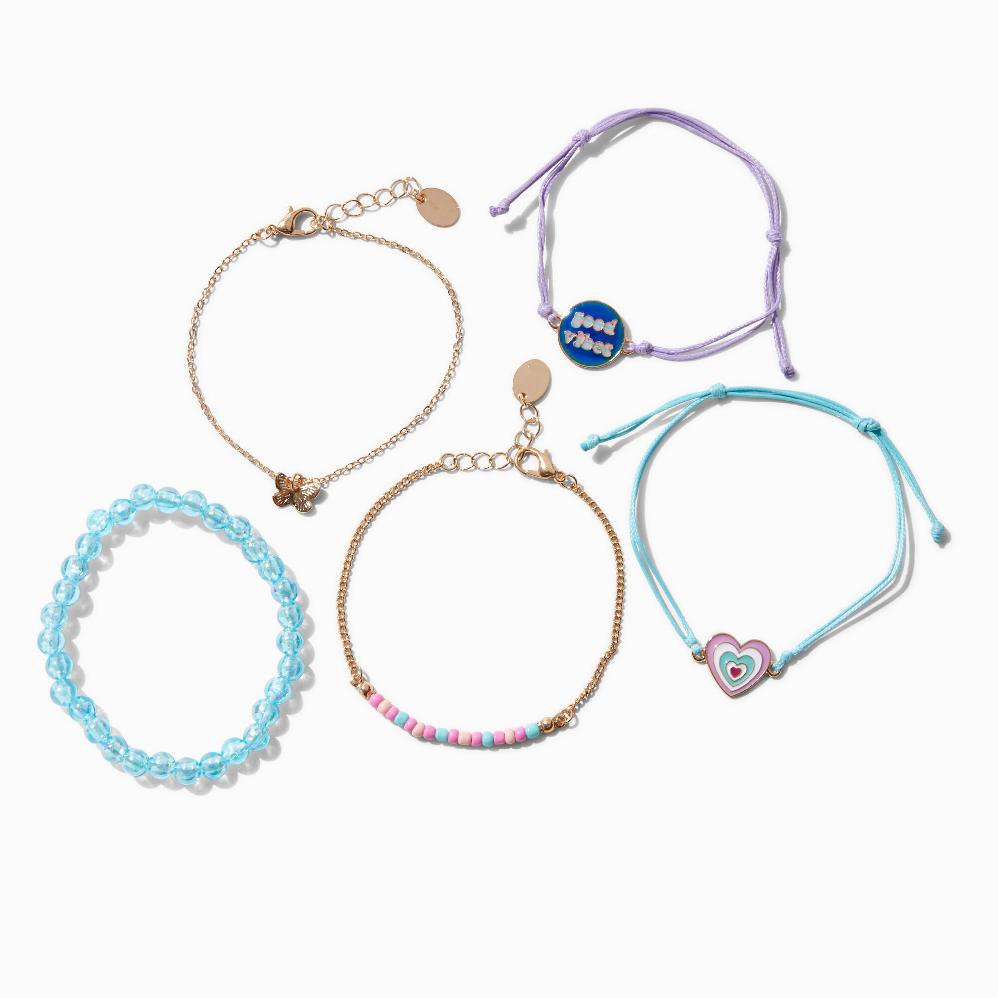 Good Vibes Heishi Beaded Adjustable Mood Bracelet Set 5 Pack