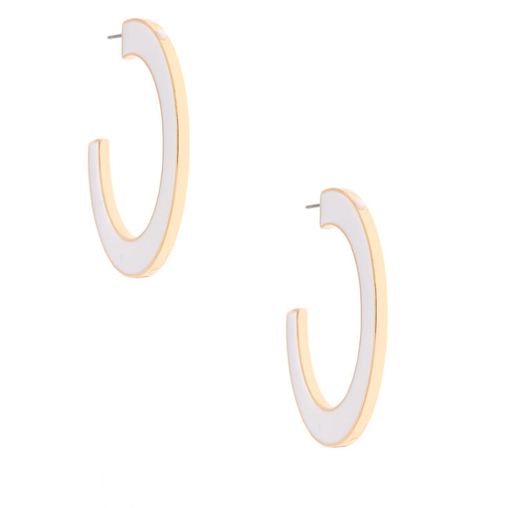 Gold 45MM Enamel Hoop Earrings - White,