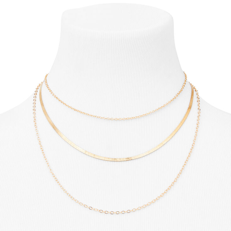 Gold-tone Sleek Snake Chain Multi Strand Necklace,